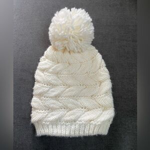 White Knit Hat with Ppm Pom by Fits One Size